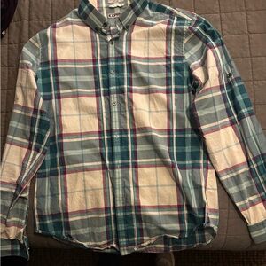 Express Men's Turquoise & Red Plaid Button Down Shirt